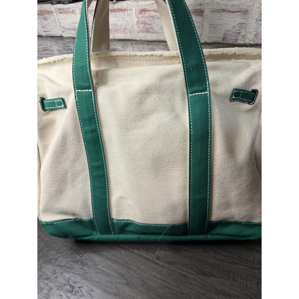 Sunwin Boatkin Style Women Large Cream Green Canvas Tote Bag NWOT Nautical